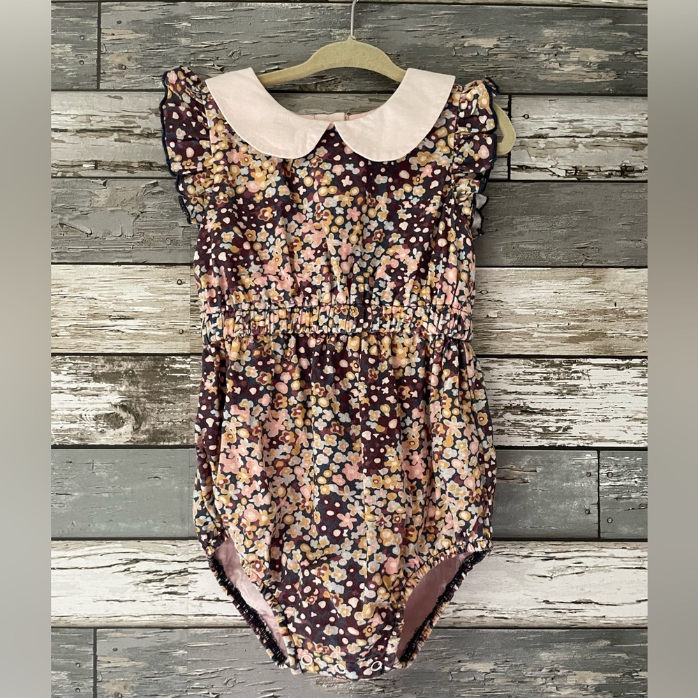 Sweet Honey Canvas Linen Floral Romper
